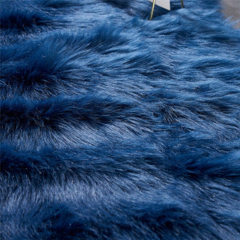 Easy Joy EasyJoy Ultra Soft Fluffy Shaggy Area Rug Faux Fur Rug Chair Cover Seat Pad Fuzzy Area Rug for Bedroom Floor Sofa Living Room (2 x 6 ft Sheepskin, Dark Blue) - Image 4
